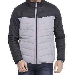 Chaqueta Acolchada para Hombre con Bloques de Color, Cuello Alto, Cierre de Cremallera, Cortavientos, Informal, para Invierno, Largo Regular, Relleno de Poliéster - Product Image 1