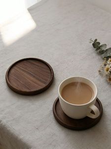 Sous-verres ronds en bois, finition bois naturel, tapis antidérapants pour table, design moderne, ensemble de sous-verres pour tasses à café, sous-verres en bois - Product Image 1