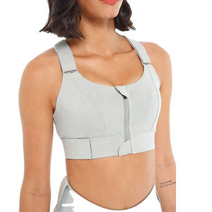 Sujetador deportivo con cremallera frontal para mujer, espalda cruzada gris, ropa deportiva de soporte, diseño sin costuras, cobertura media - Product Image 6