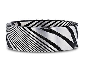 Customizable 8mm Damascus Steel Wedding Band for Men Vivid Etched Design; for Weddings & Engagements - Product Image 2