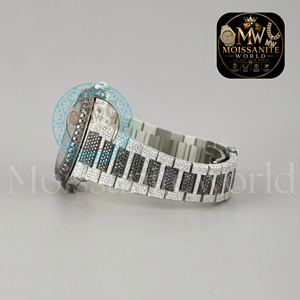 Montre de luxe pour homme en acier inoxydable sertie de diamants, mouvement à quartz, cadran analogique rond de 42 mm, verre saphir, fermoir déployant, bracelet de 22 cm - Product Image 3