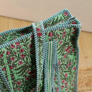 Bolso Tote de Algodón Acolchado Verde para Mujer, Bolso de Hombro Floral Vintage Hecho a Mano, Bolso Abierto Estilo Bohemio para Uso Diario - Product Image 2