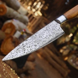 Couteau de Chef Industriel en Acier Damas SHARP POINT TRADES, 8 Pouces, Lame Droite, Manche en Bois avec Incrustation en Résine Burl, à Changement Rapide - Product Image 1