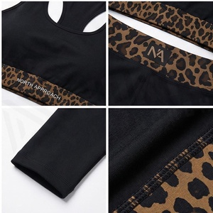 Conjunto de Yoga de 2 Piezas North Approach, Negro con Detalles de Leopardo, Cintura Alta, Top Deportivo con Espalda Cruzada, Leggings Transpirables, Ropa Deportiva para Mujer - Product Image 4