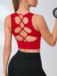 Criss <b>Cross</b> Back Women Sport Brassiere Scoop Neck Running Vest High Elastic Athletic Tank <b>Top</b> Removable Pads Wholesale Blanks - Product Image 4