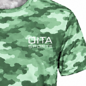 เสื้อยืดลายพรางสีเขียวมิ้นท์แบบกำหนดเองสำหรับผู้ชาย แขนสั้น คอกลม พิมพ์ลายพราง น้ำหนักเบา เหมาะสำหรับการฝึกซ้อม ฟิตเนส วิ่ง และออกกำลังกาย - Product Image 4