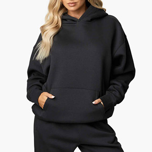 Oversized Black Hooded Sweatshirt With Front Pocket Regular Fit Unisex Casual Fleece Hoodie Autumn Wear - Product Image 1