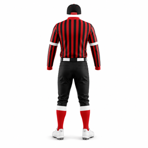 Maillot de baseball rayé rouge et noir à manches longues, uniforme respirant avec col boutonné et pantalon assorti - Product Image 4