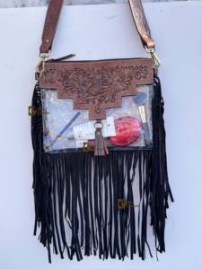 Nouvelle arrivée léger Western Fringe Transparent clair fermeture éclair élégant usiné à la main sculpture sac à main en cuir multi-usage sac pour femmes - Product Image 4
