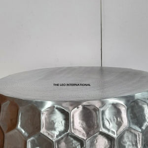 Table basse tambour au design moderne, en métal aluminium argenté brillant poli, accessoires de mobilier de maison de haute qualité - Product Image 3
