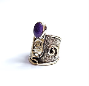 <b>Adjustable</b> Oval Amethyst Gemstone <b>Ring</b> 925 <b>Silver</b> Luxury Unisex Fashionable Trendy Style Perfect Gift for Occasions - Product Image 2