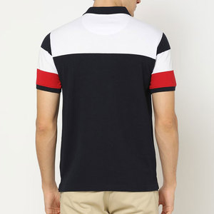 Men's Short Sleeve Color Blocked Polo Shirt Navy <b>White</b> Red Knitted Cotton Casual Regular Fit Breathable Design - Product Image 3