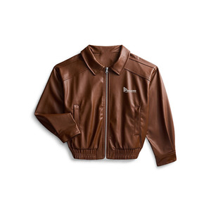 Blouson bomber en PU marron pour homme, col rabattu, fermeture éclair, coupe courte décontractée, vêtement d'extérieur pour l'automne - Product Image 1