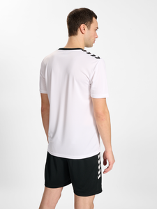 Men's <b>White</b> Sport T-Shirt With Black Geometric Print And Black Shorts Set Quick Dry Knitted Polyester Summer Gym Wear - Product Image 3