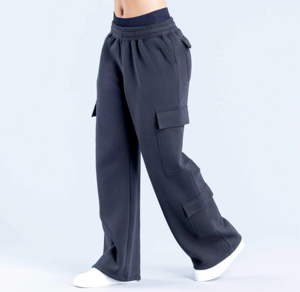Pantalon cargo en molleton bleu clair pour homme, coupe large, taille haute, taille élastique, plusieurs poches, style décontracté, automne - Product Image 3