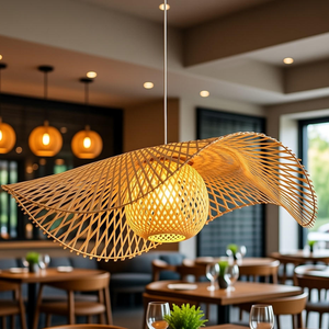 Pantalla de Lámpara Colgante Redonda Minimalista de Bambú Tejido, Fibra Natural, para Decoración de Restaurante Zen Japonés - Product Image 1