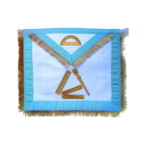 Delantal Masónico Clásico con Cinta Azul, Delantal de Ceremonia del Rito Escocés de 12.º Grado con Símbolos Geométricos Bordados en Oro - Product Image 1