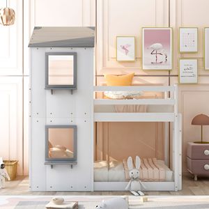 Letto a Castello in Legno Bianco con Finestra sul Tetto, Ringhiera di Sicurezza e Scala per Bambini (SKU PRECEDENTE LP000056AAK) - Product Image 2