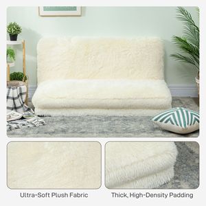 Materasso Pieghevole Largo Contemporaneo in Peluche Bianco Crema con Imbottitura in Morbida Schiuma - Product Image 6