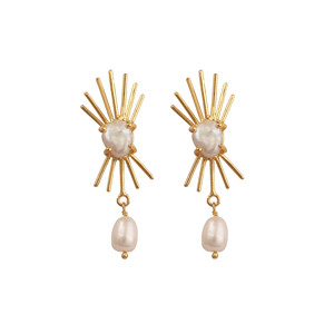 Boucles d'oreilles pendantes en perles d'eau douce dorées effet soleil pour femme, bijoux bohèmes et éblouissants, faites à la main, tendance - Product Image 2