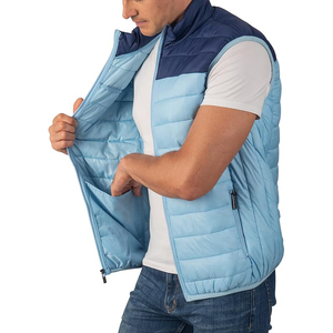 Two Tone Colour Block Puffer Vest <b>Men</b> Sky Blue <b>Navy</b> Quilted Insulated <b>Gilet</b> Sleeveless Wholesale OEM - Product Image 5