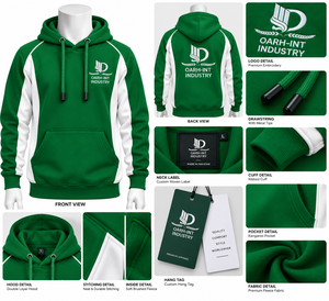 Sweat à capuche pour homme OARH-INT INDUSTRY, vert et blanc, manches raglan, logo brodé, poche avant, coupe décontractée, vêtements d'hiver - Product Image 6