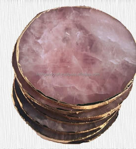Luxury Rose Quartz <b>Coaster</b> Set with Gold Edge by Living And Craft – Trendy Crystal Home Decor Gift for Modern decor - Product Image 6