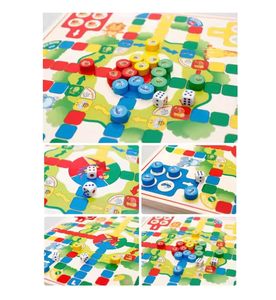 Plateau de jeu double face en bois avec pions colorés et dés, design peint sur le thème des dessins animés, pour les enfants et les jeux en famille - Product Image 5