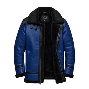 Chaqueta de Cuero Azul para Hombre, Chaqueta de Aviador B3, Abrigo de Piloto Cálido para Invierno, Chaqueta de Cuero con Forro de Piel Sintética - Product Image 1