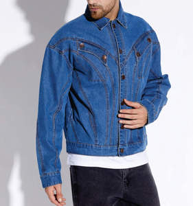 Veste en jean délavé pour homme, coupe droite, simple boutonnage, col rabattu, style décontracté automne, bleu uni, fermeture boutonnée - Product Image 6