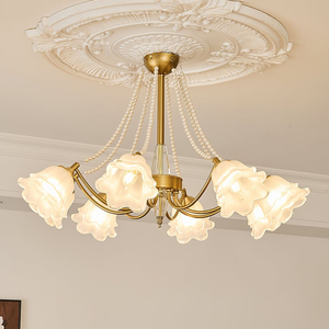 Luxurious brass crown <b>chandelier</b> with textured clear glass panels and <b>crystal</b> strands, available at wholesale prices. - Product Image 2