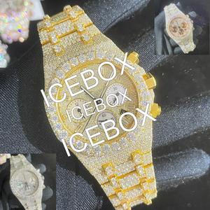 Montre VVS1 Moissanite Iced-Out avec boîtier en acier inoxydable, cadran en verre, bracelet à fermoir, bicolore, style Hip Hop, résistante à l'eau 10 bars - Product Image 2