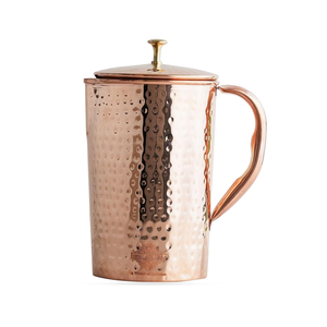 Pichet à eau en cuivre martelé avec couvercle, fait main, en métal, pour la maison, l'hôtel et les fêtes - Product Image 2