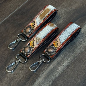 LLavero de muñeca de cuero labrado a mano personalizado al por mayor, llavero de cuero genuino de alta calidad, de Metal concho, regalo promocional - Product Image 4