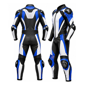 Traje de Motociclismo de Cuero Azul, Blanco y Negro para Hombre, de Una Pieza, con Protección y Transpirable - Product Image 3