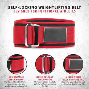 Ceinture de musculation en néoprène rouge avec fermeture à boucle, soutien de la taille réglable pour l'entraînement en force, design respirant unisexe - Product Image 4