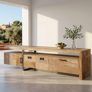 Mueble para TV de Madera Maciza Contemporáneo, Ecológico y Duradero, Estilo Minimalista Escandinavo con Acabado Natural para Sala de Estar - Product Image 1