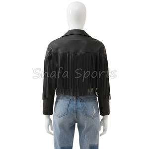 เสื้อแจ็คเก็ตหนังแท้ดีไซน์ล่าสุดสำหรับผู้หญิง สไตล์ลำลอง แต่งชายครุย แฟชั่นคลาสสิก ดีไซน์หรูหรา ขายส่ง - Product Image 2