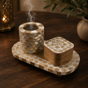 ชุดเตาเผาบัคฮูร์ไม้เรซิ่นอีพ็อกซี่สมัยใหม่พร้อมถาด ชุดมาบคาราพรีเมียมสำหรับใส่ธูปอูดแบบอาหรับ ของขวัญรอมฎอนและอีด ของตกแต่งบ้าน - Product Image 5