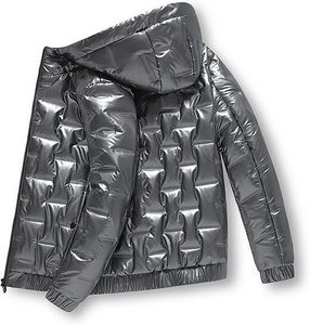 2026 New Arrival Winter Keep Warm Glossy Zip Nylon Canvas Solid Color Puffer Jackets <b>Thin</b> Plus Size <b>Hoodie</b> Glossy Jackets - Product Image 5