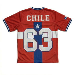 Maillot de football du Chili unisexe blanc, rouge, bleu en coton/fibre de bambou, maille respirante, manches courtes, col en V, imprimé par sublimation, coupe classique - Product Image 3