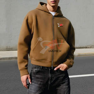 Sweat à capuche zippé unisexe surdimensionné et court, en coton épais de haute qualité 500 g/m², coupe ample, personnalisable - Product Image 3