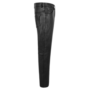 Pantalones de Cuero Genuino 100% Personalizados para Hombre, de Cintura Alta, Negros, Corte Recto, Estilo Motero, con Cierre de Botones - Product Image 2