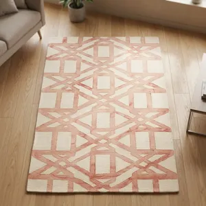 Tapis rectangulaire moderne géométrique abstrait en laine tuftée à la main, à poils moyens, lavable, avec envers en polypropylène, pour salon - Product Image 4