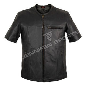 Chaleco de cuero negro estilo camisa para hombre, el más vendido de 2026, profesional para motocicleta, con mangas de cuero. - Product Image 1