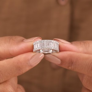 Emerald & Round Cut Diamond Eternity Band <b>Ring</b> in White Gold | Luxury Full Diamond <b>Statement</b> <b>Ring</b> for Wedding & Anniversary - Product Image 2