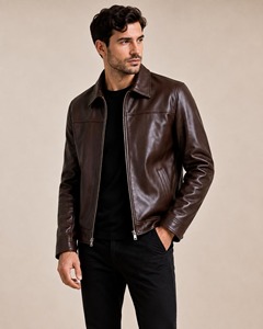 Chaqueta de Cuero de Oveja Hecha a Mano para Hombre, Estilo Motero Minimalista - Product Image 2