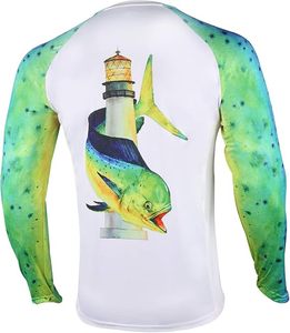 เสื้อแรชการ์ดแขนยาวผู้ชาย สีฟ้าอ่อน พิมพ์ลายแบบรีดร้อน แห้งเร็ว ระบายอากาศได้ดี ผ้าฝ้าย/โพลีเอสเตอร์ ป้องกันแสงแดด UPF 50+ เหมาะสำหรับตกปลา - Product Image 5