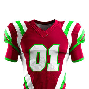 Ensemble de maillots de football américain personnalisés pour hommes, rouge, vert, blanc, imprimé par transfert thermique, anti-humidité, coupe ajustée, manches courtes, été, devant - Product Image 3