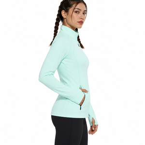 <b>Women</b>’s Mint <b>Quarter</b> <b>Zip</b> Athletic Top Long Sleeve Thumbhole Cuffs Zipper Pockets Lightweight Active Pullover <b>Sweatshirt</b> Supplier - Product Image 3